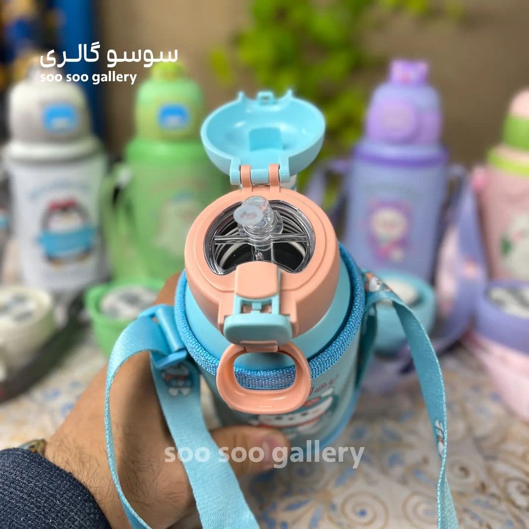 فلاسک و قمقمه استیل طرح حیوانات کیف دار دو درب — تصویر ۴