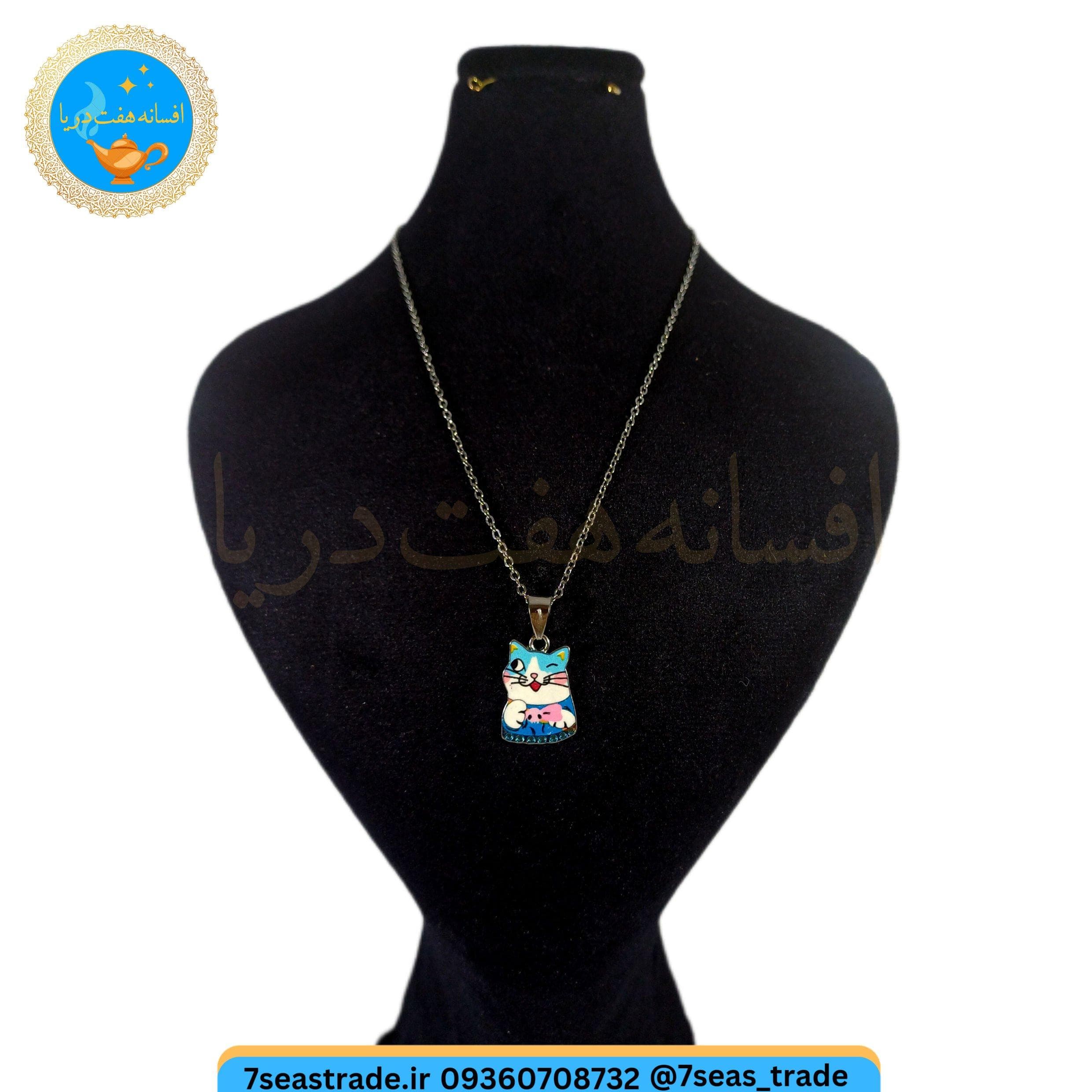 گردنبند فلزی نقره ای مدال استیل فلزی رنگی طرح گربه ملوس 6