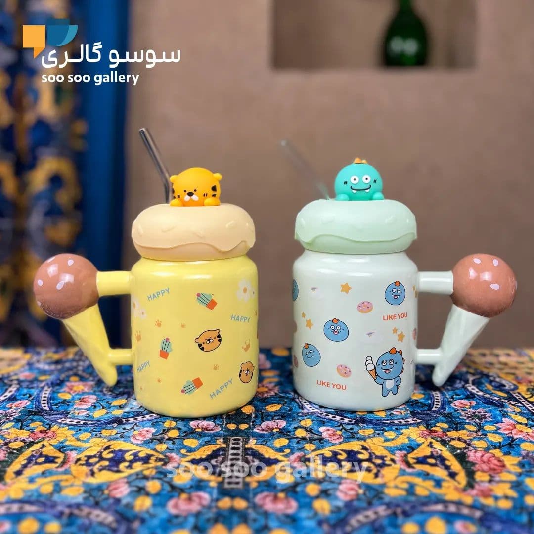 ماگ بستنی قیفی با درب سیلیکونی عروسکی نی دار — تصویر ۶