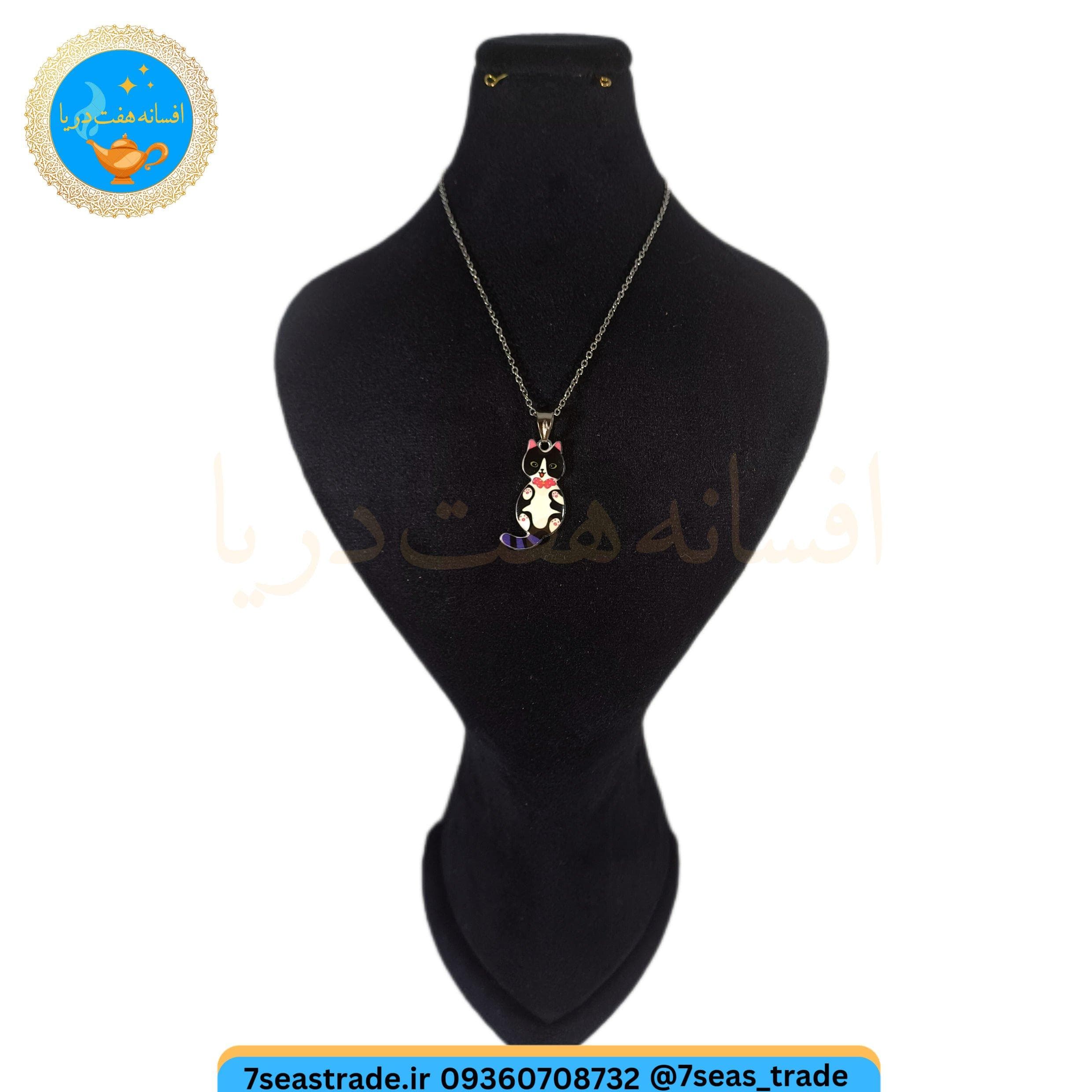 گردنبند فلزی نقره ای مدال استیل فلزی رنگی طرح گربه ملوس 3