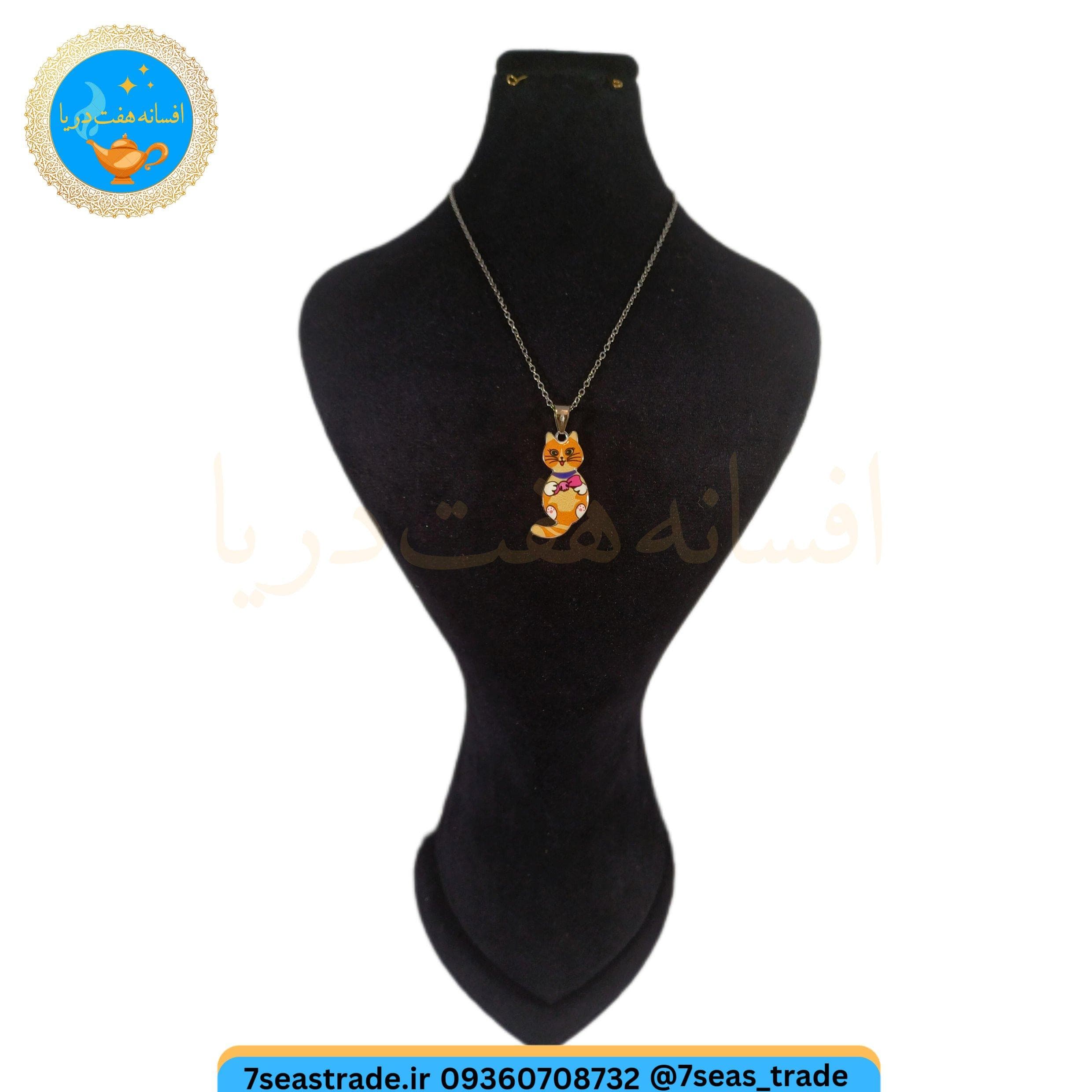 گردنبند فلزی نقره ای مدال استیل فلزی رنگی طرح گربه ملوس 2 — تصویر ۲