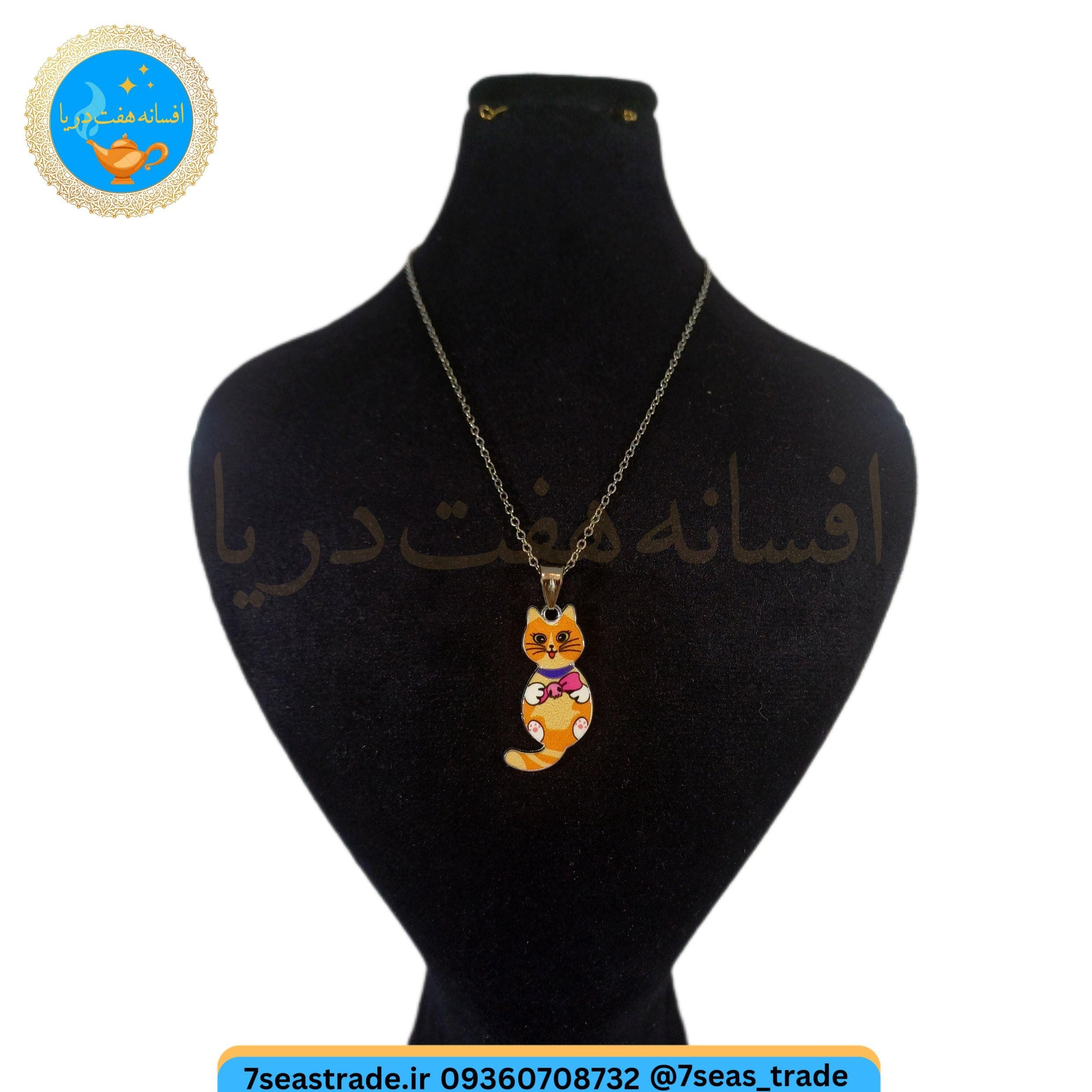 گردنبند فلزی نقره ای مدال استیل فلزی رنگی طرح گربه ملوس 2