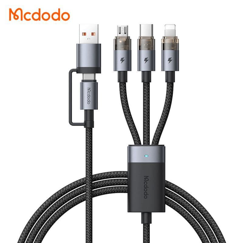 کابل شارژ 2 به 3 چندکاره میکرو + لایتنینگ + تایپ سی 100 وات مک دودو MCDODO CA-7260 طول 1.2متر