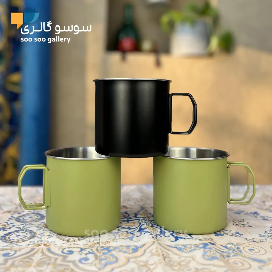 لیوان سفری دسته تاشو استیل مدل کمپ