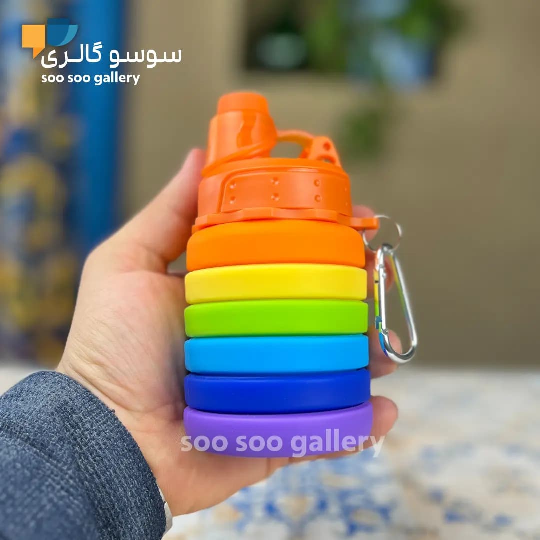 قمقمه تاشو سیلیکونی رنگین کمانی — تصویر ۲