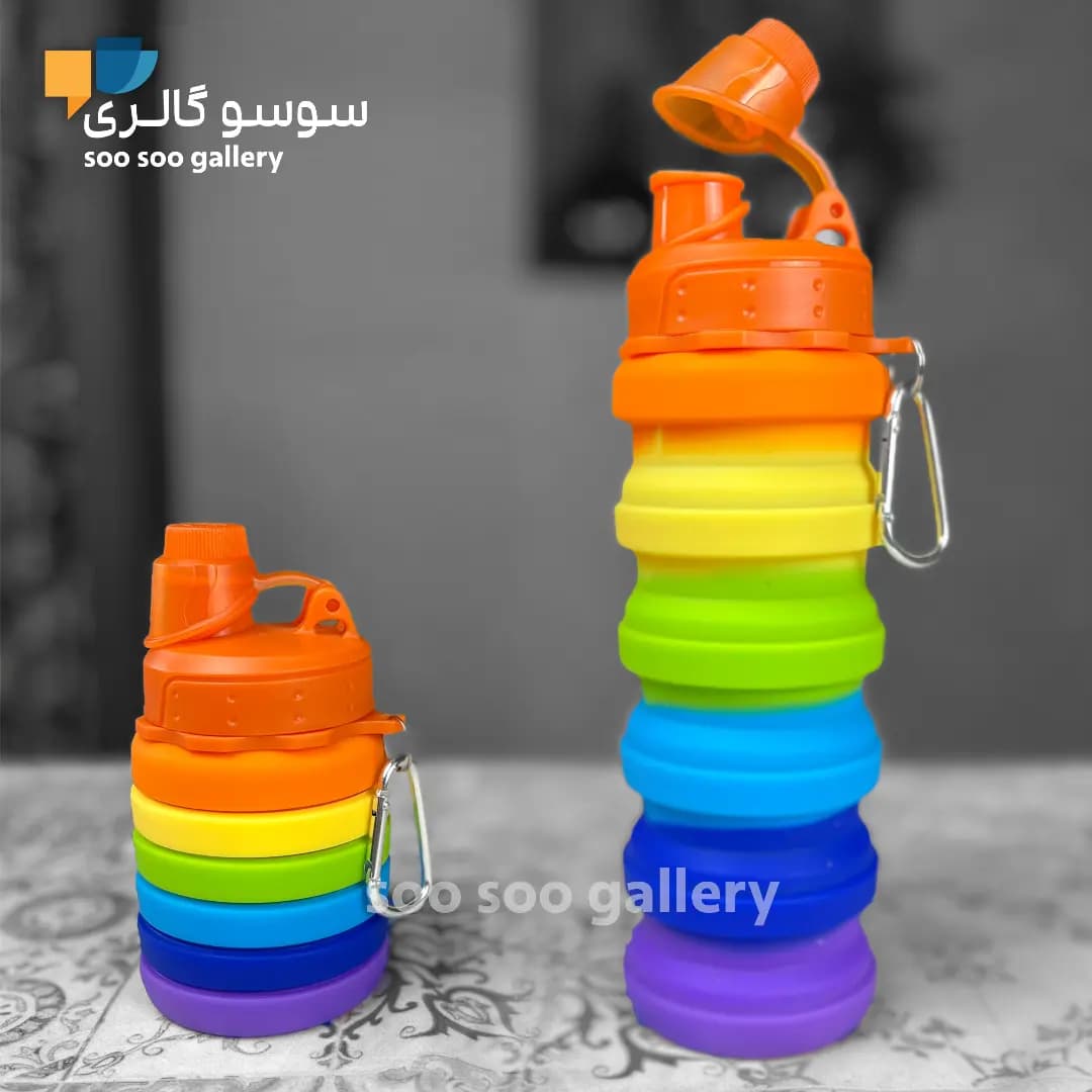 قمقمه تاشو سیلیکونی رنگین کمانی — تصویر ۳