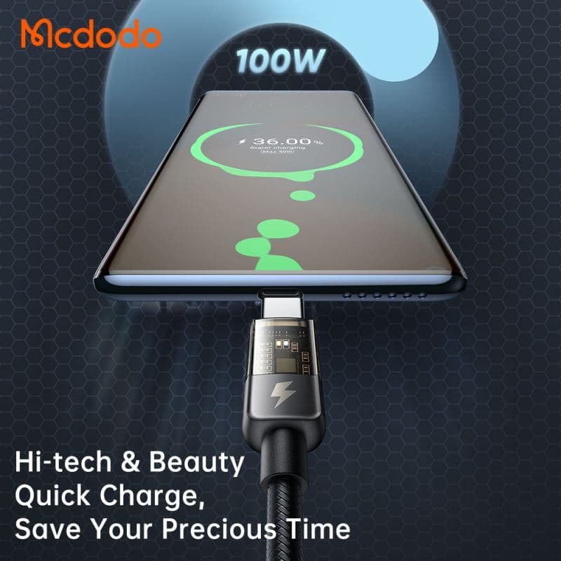 کابل شارژ هوشمند تایپ سی به تایپ سی 100 واتی مک دودو مدل MCDODO CA-2840 طول 120 سانتیمتر — تصویر ۷