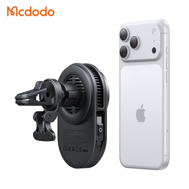هولدر وایرلس شارژر 25وات+فن خنک کننده+تکنولوژی Qi2.2 مک دودو مدل MCDODO CH-8400 با کابل جمع شونده تایپ سی — تصویر ۳