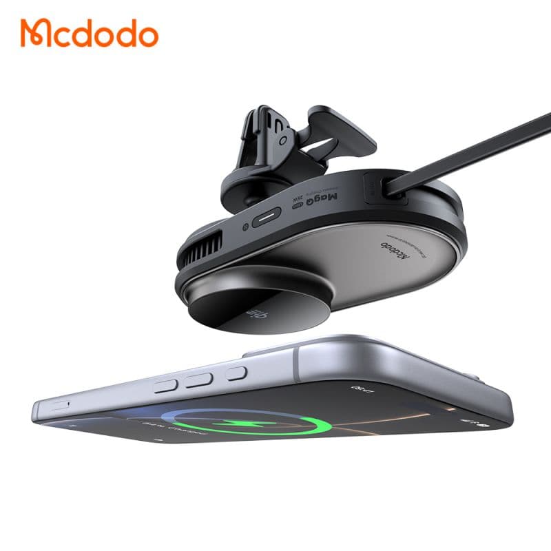 هولدر وایرلس شارژر 25وات+فن خنک کننده+تکنولوژی Qi2.2 مک دودو مدل MCDODO CH-8400 با کابل جمع شونده تایپ سی — تصویر ۴