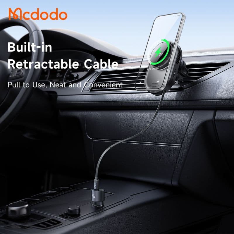 هولدر وایرلس شارژر 25وات+فن خنک کننده+تکنولوژی Qi2.2 مک دودو مدل MCDODO CH-8400 با کابل جمع شونده تایپ سی — تصویر ۷
