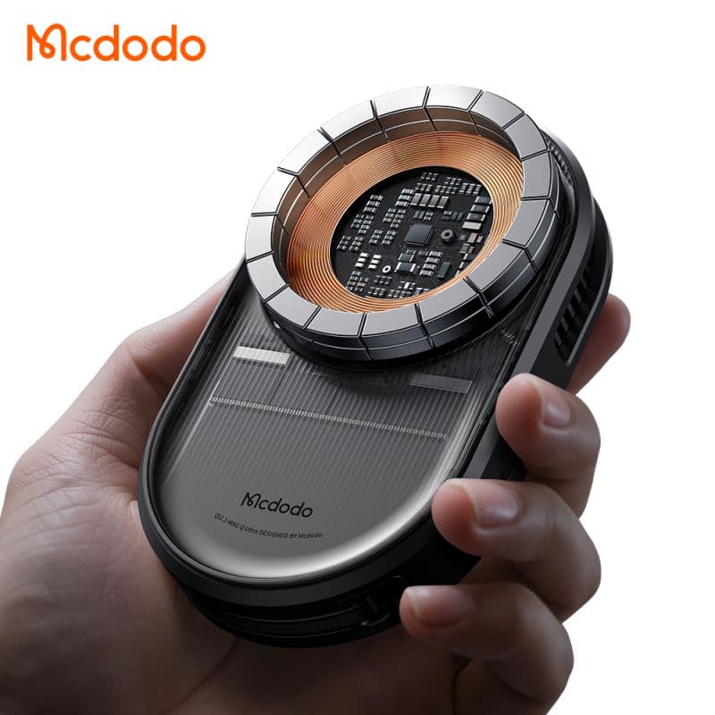 هولدر وایرلس شارژر 25وات+فن خنک کننده+تکنولوژی Qi2.2 مک دودو مدل MCDODO CH-8400 با کابل جمع شونده تایپ سی — تصویر ۵