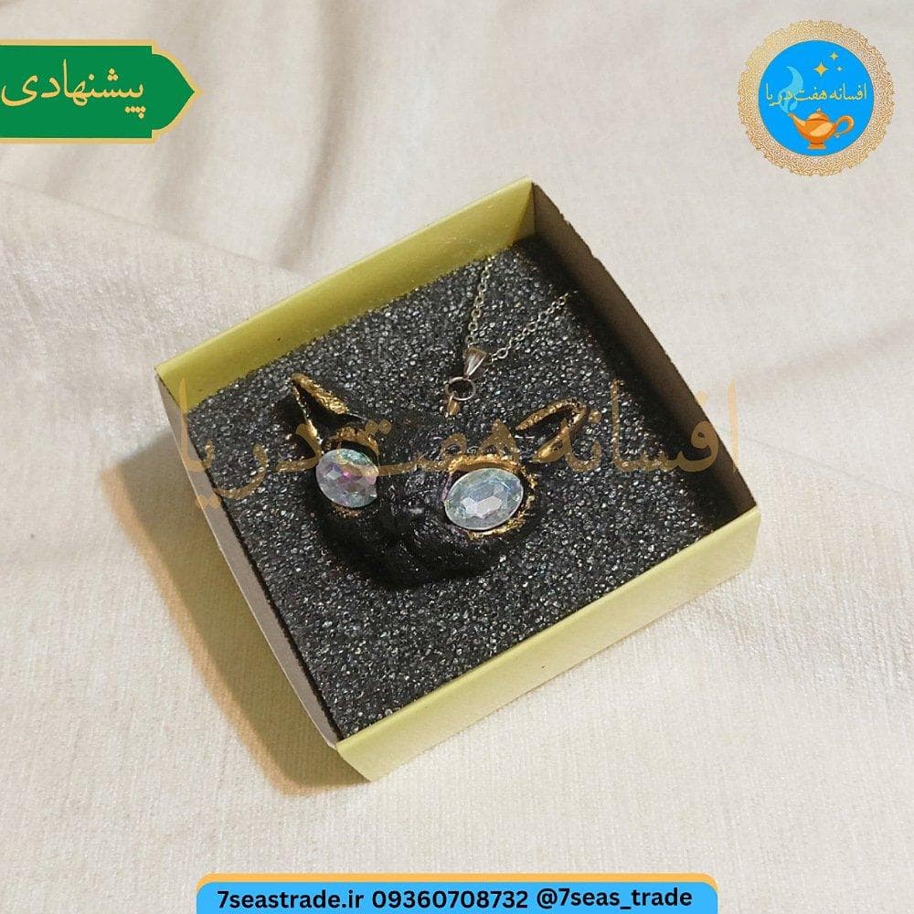 گردنبند فلزی نقره ای مدال شمایل آنوبیس مدل چشم نگین برلیان — تصویر ۳