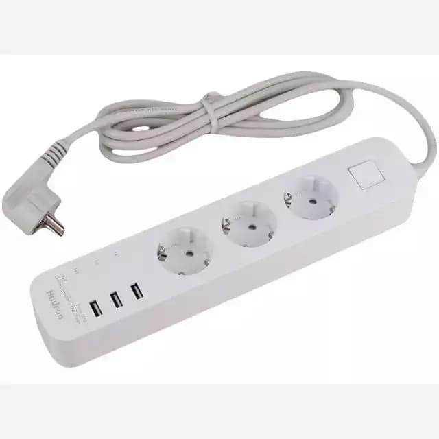 چند راهی برق 3 خانه ارت دار هادرون مدل P323 با کابل 1.8 متری + شارژر USB — تصویر ۵
