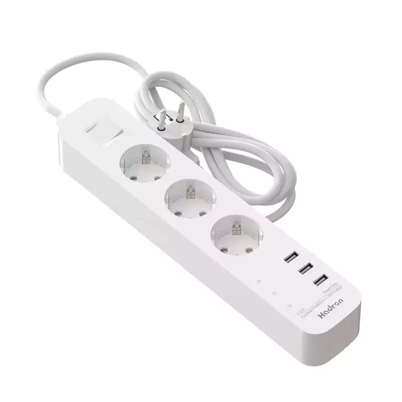 چند راهی برق 3 خانه ارت دار هادرون مدل P323 با کابل 1.8 متری + شارژر USB — تصویر ۲