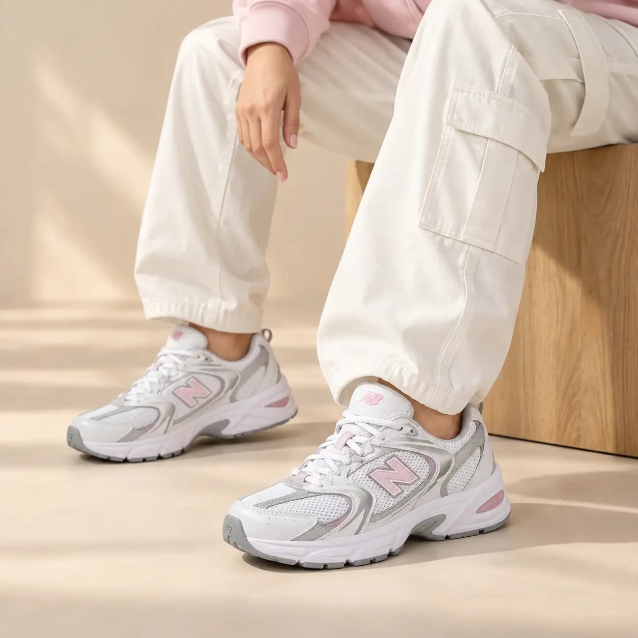 کتانی مدل new balance 530-سفید صورتی کد 1504