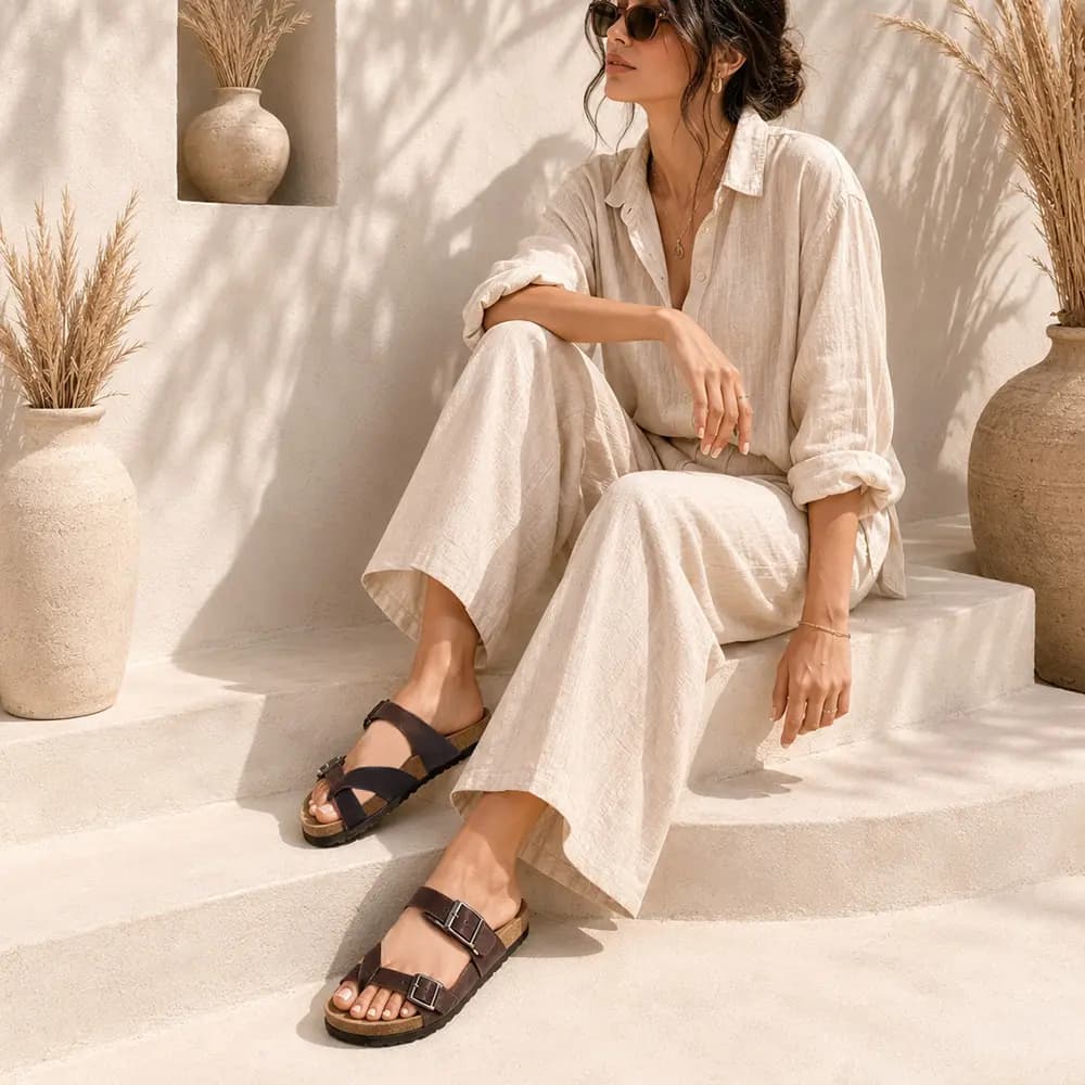 صندل برکین اشتوک شصتی قهوه ای کد 2383 / BIRKENSTOCK