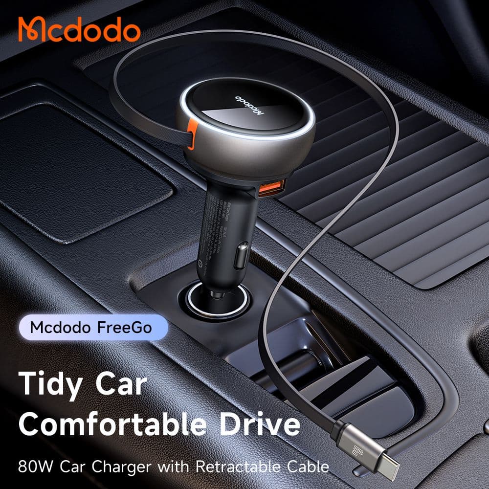 شارژر فندکی 80وات 3 پورت با کابل متصل تایپ سی مک دودو مدل MCDODO CC-4850 — تصویر ۶