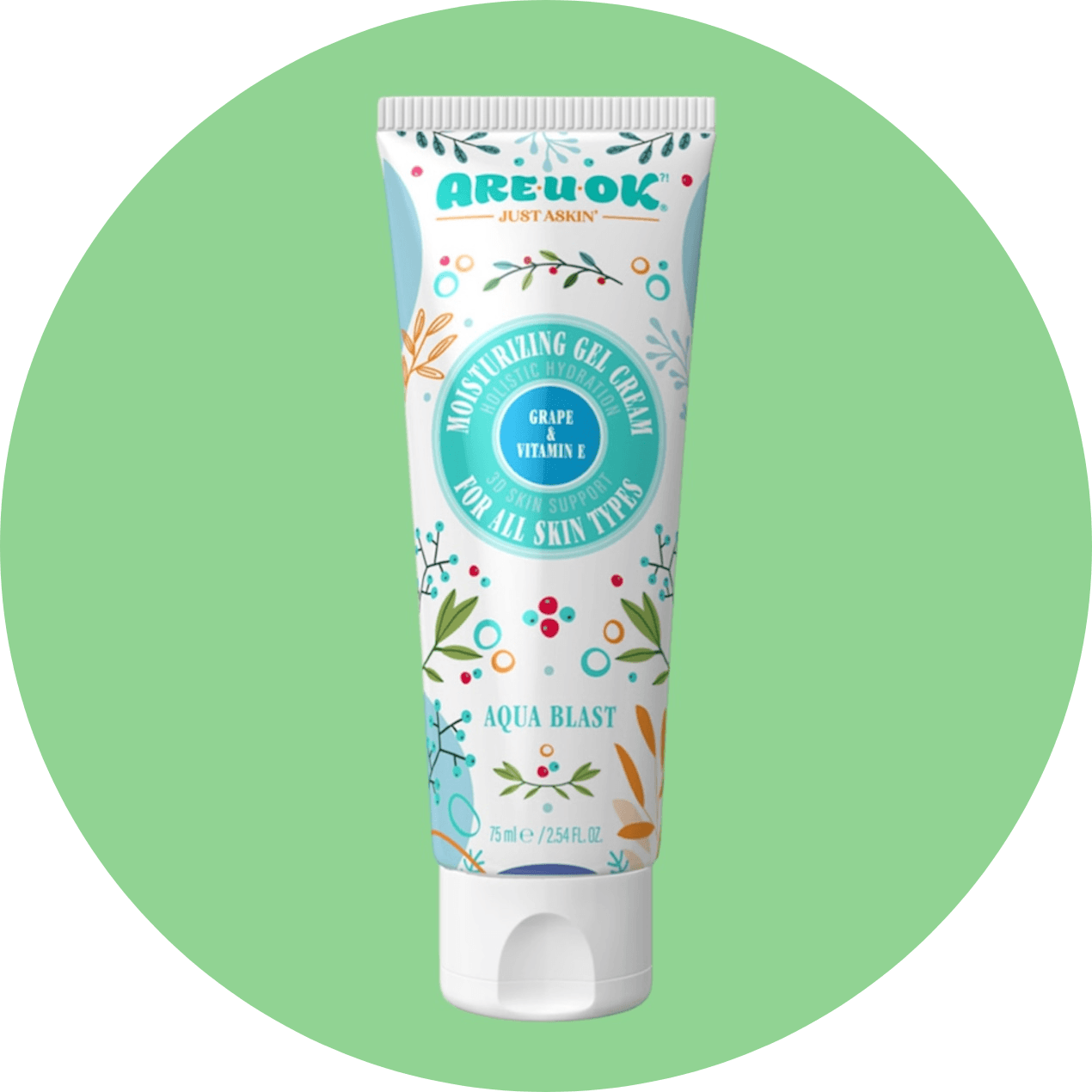 کرم ژل آبرسان تیوپی انگور آریو اُکی حاوی ویتامین E مناسب انواع پوست حجم 75 میل/Are U Ok Tube Grape Moisturizing Gel Cream 75 ml