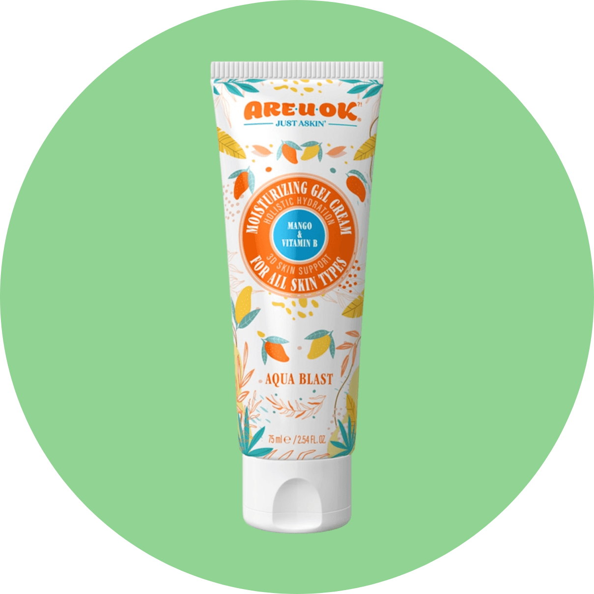 کرم ژل آبرسان آریو اُکی تیوپی انبه حاوی ویتامین B مناسب انواع پوست حجم 75 میل/Are U Ok Mango Moisturizing Gel Cream 75 Ml