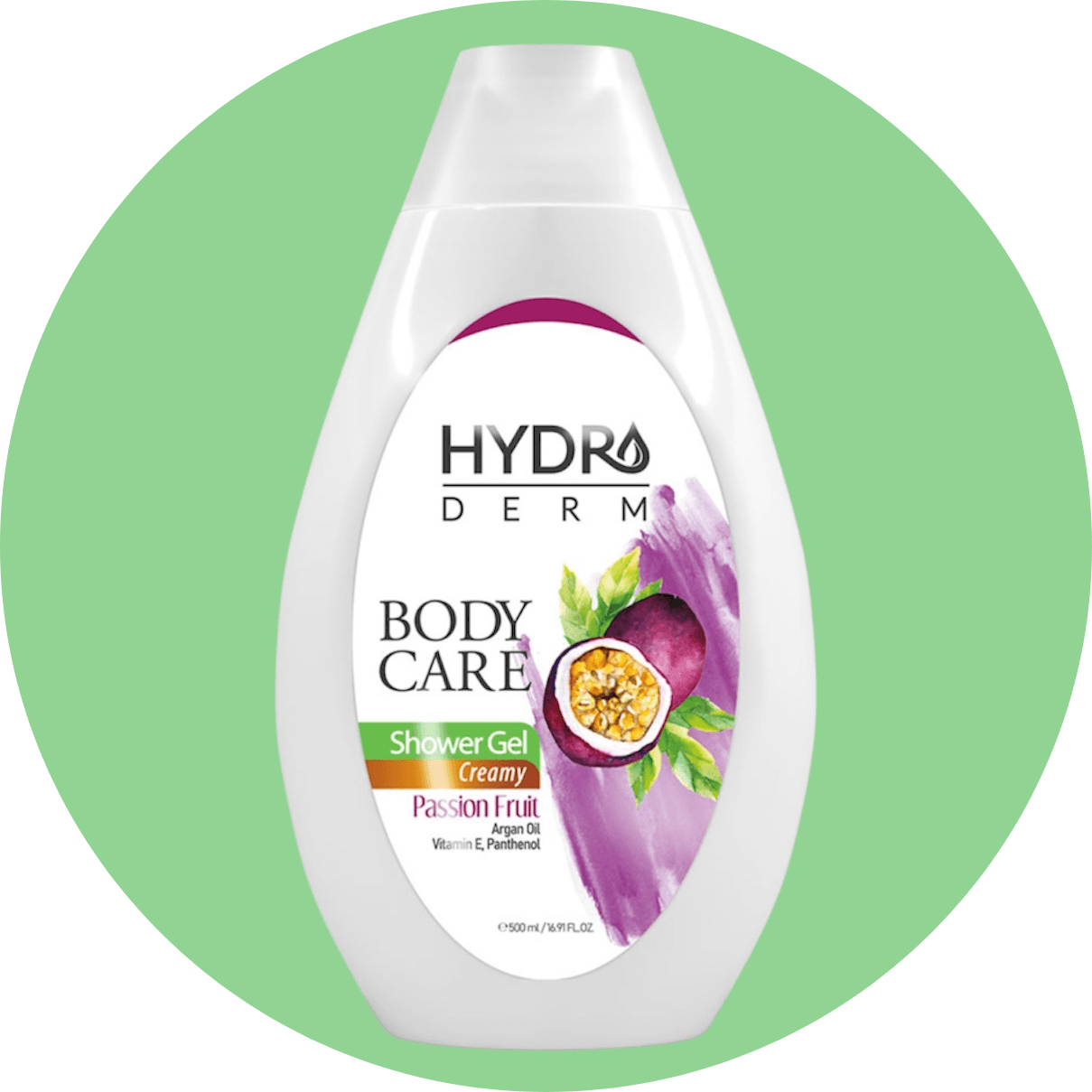 شامپو بدن کرمی هیدرودرم با رایحه پشن فروت حجم 500 میل/hydroderm Passion Fruit Creamy Shower Gel 500 ml