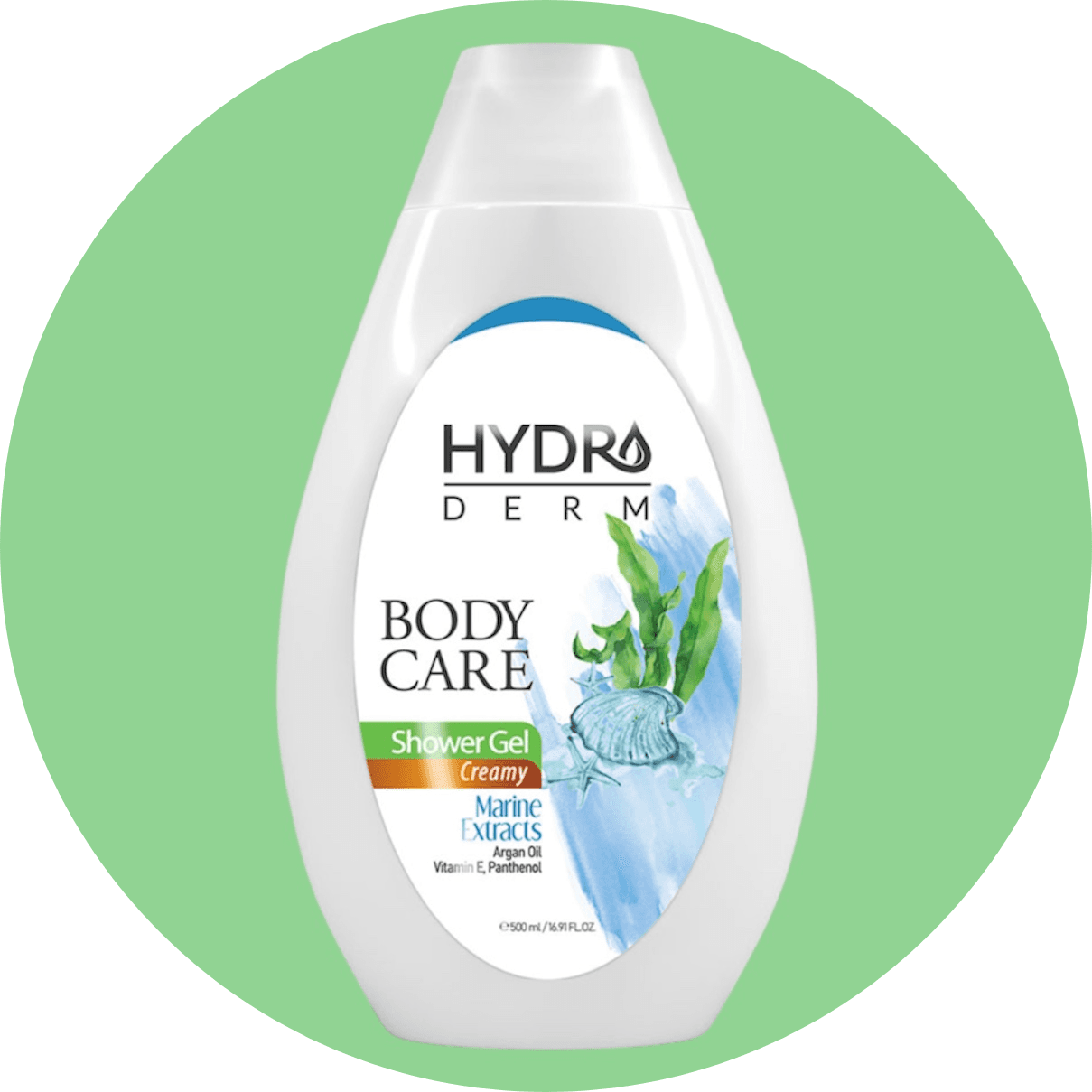 شامپو بدن کرمی هیدرودرم مدل عصاره دریایی انواع‌ پوست حجم 500 میل/Hydroderm creamy body shampoo with sea extract model for all skin types, volume 500 ml