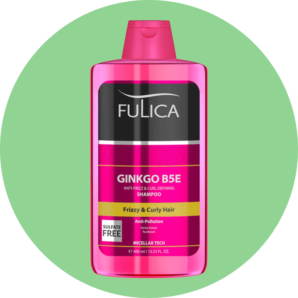 شامپو جینکگو B5E بدون سولفات فولیکا مناسب موهای وز و مجعد حجم 400 میل/Fulica Ginkgo B5E Anti Frizz And Curl Defining Sulfate Free Shampoo 400ml