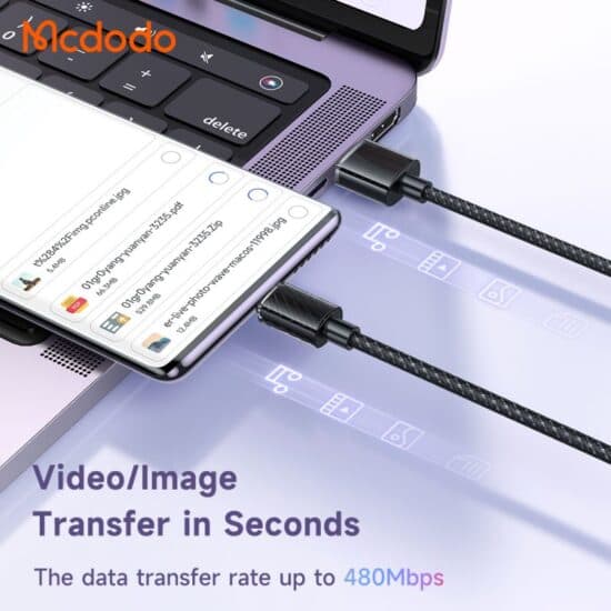 کابل دیتا شارژ سریع تایپ سی 100 وات مک دودو MCDODO CA-3653 طول 180 سانتی‌متر — تصویر ۶