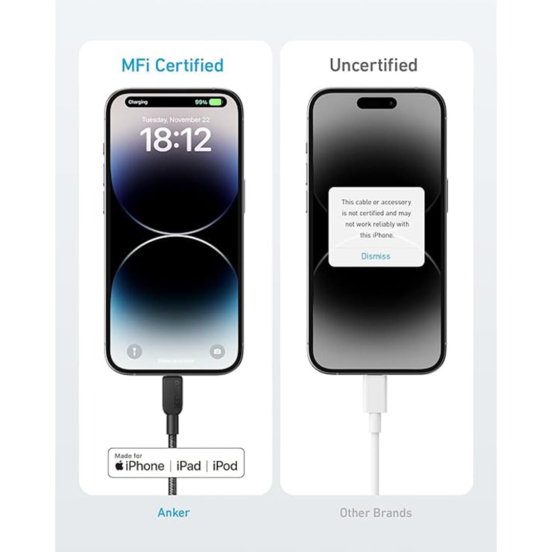کابل USB-C به لایتنینگ انکر Anker 310 مدل A81A5 USB C to Lightning Cable 90 Cm سفید — تصویر ۳