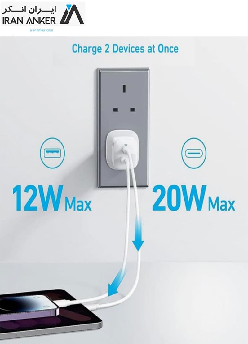 شارژر دیواری انکر Anker 323 Dual Port 33W Charger WithType-C To Lightning مدل B2331 — تصویر ۶