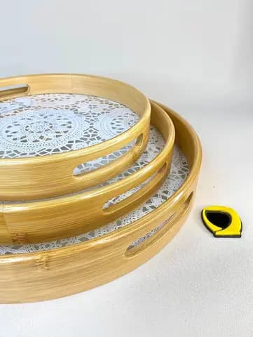 ست سینی گرد بامبو کف گیپوری اکریلیک 3 سایز — تصویر ۲