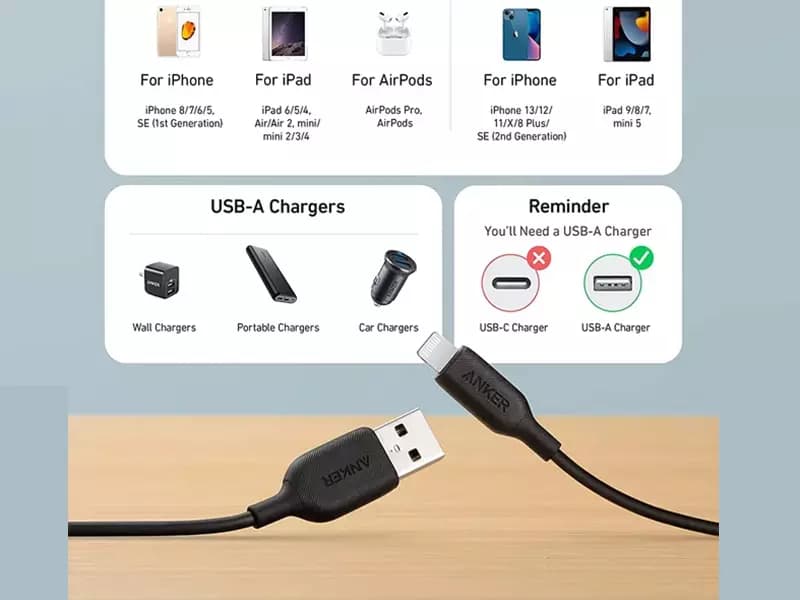 کابل شارژ USB-A به لایتنینگ انکر مدل A8813H11 طول 1.8 متر — تصویر ۵