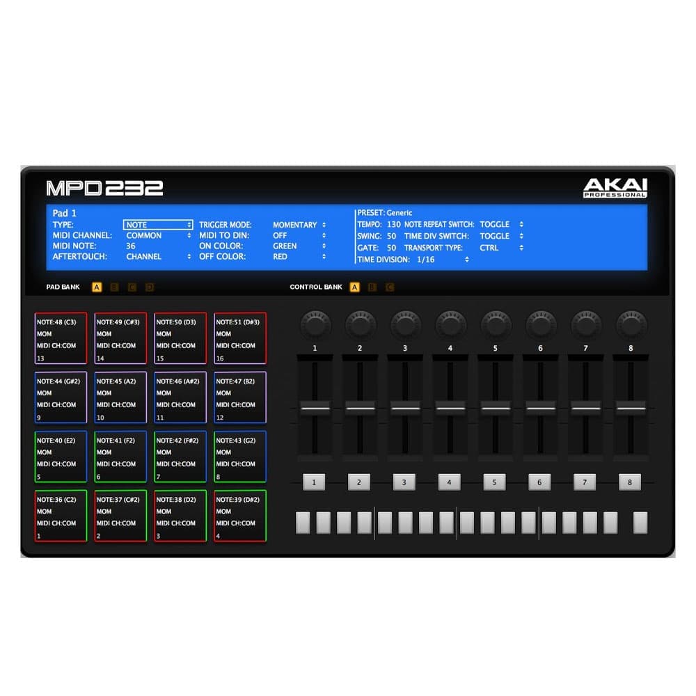 میدی کنترلر و فینگر پد پرتابل AKAI MPD232 — تصویر ۳