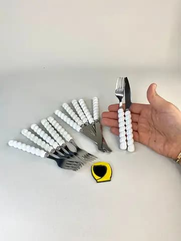 چاقو و چنگال میوه خوری دسته سرامیکی سفید پیچی