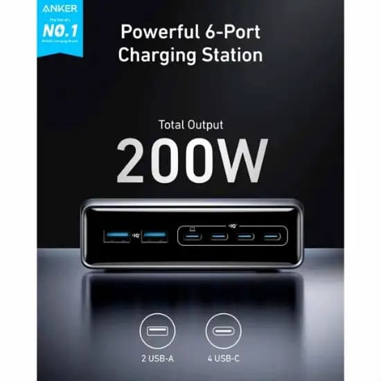 هاب شارژ ۶ پورت انکر Anker Prime Charger 200W 6-Port GaN Charging Station مدل A2683 — تصویر ۵