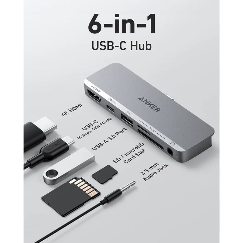 هاب 6 پورت انکر مدل Anker 541 USB C Hub A8363HA1 — تصویر ۵