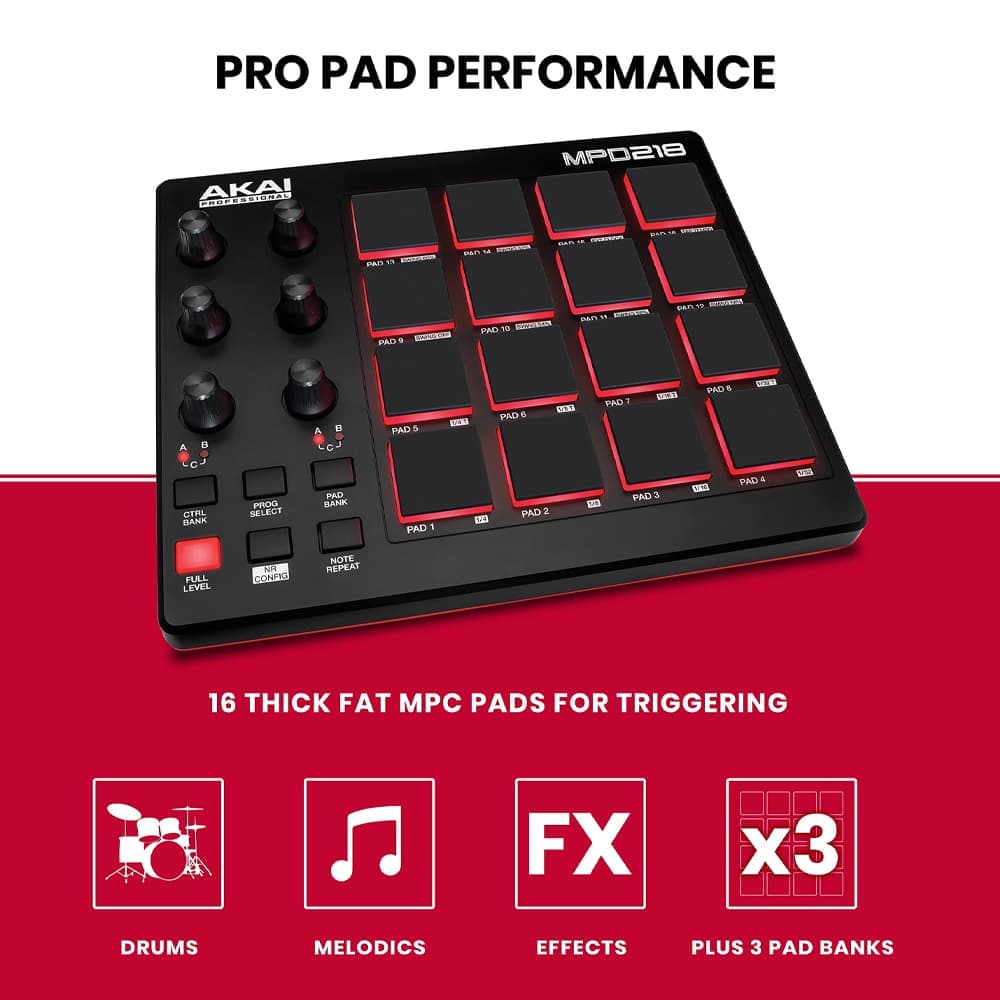میدی کنترلر و فینگر پد پرتابل AKAI MPD218 — تصویر ۵