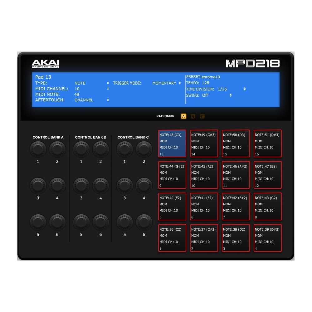 میدی کنترلر و فینگر پد پرتابل AKAI MPD218 — تصویر ۳