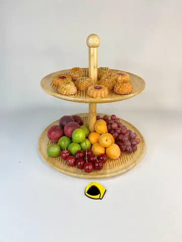 شیرینی خوری گرد بامبو خط دار 2 طبقه