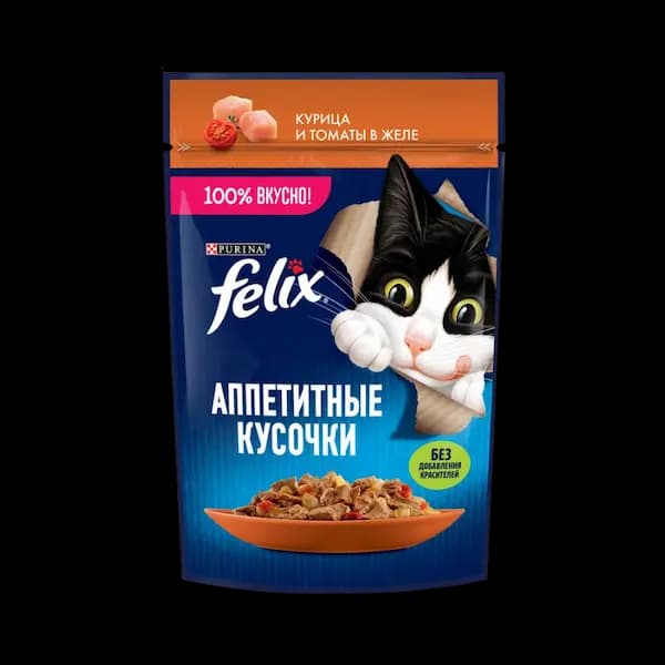 پوچ گربه بالغ فلیکس مرغ و گوجه در ژل Felix وزن 75 گرم