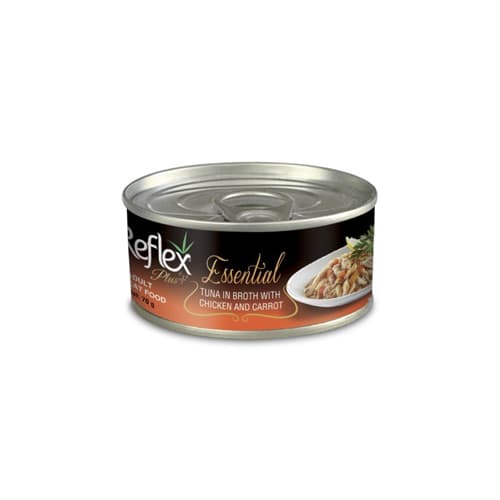 کنسرو گربه بالغ رفلکس پلاس نچرال ماهی تن، مرغ و هویج در آب گوشت Reflex وزن 70 گرم