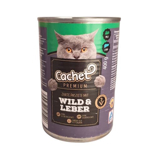 کنسرو گربه بالغ کچت گوشت شکار و جگر Cachet وزن 400 گرم
