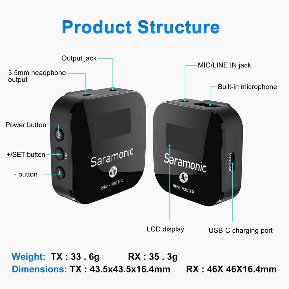 میکروفون بی سیم یقه ای Saramonic Blink900 B2 — تصویر ۵