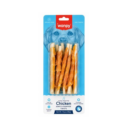 تشویقی سگ ونپی دورپیچ مرغ Wanpy Jerky &amp; Rawhide Twist ده عددی وزن 85 گرم