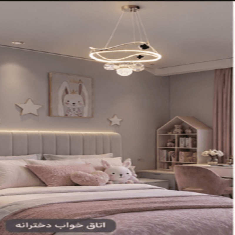 جدیدترین لوستر اتاق خواب دخترانه با اویز گل زیبا قطر 50 سانت با نور ال ای دی سه حالته کد 4148
