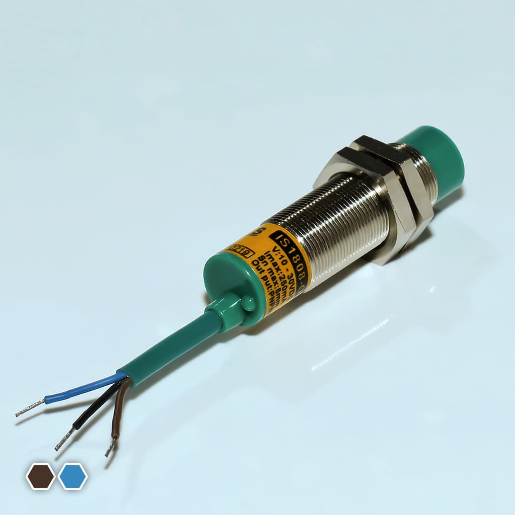 سنسور القایی تبریز سنسور، PNP-NC-NO، قطر 18، چهار سیمه، فاصله تشخیص 8mm، کد IS1808-P — تصویر ۲