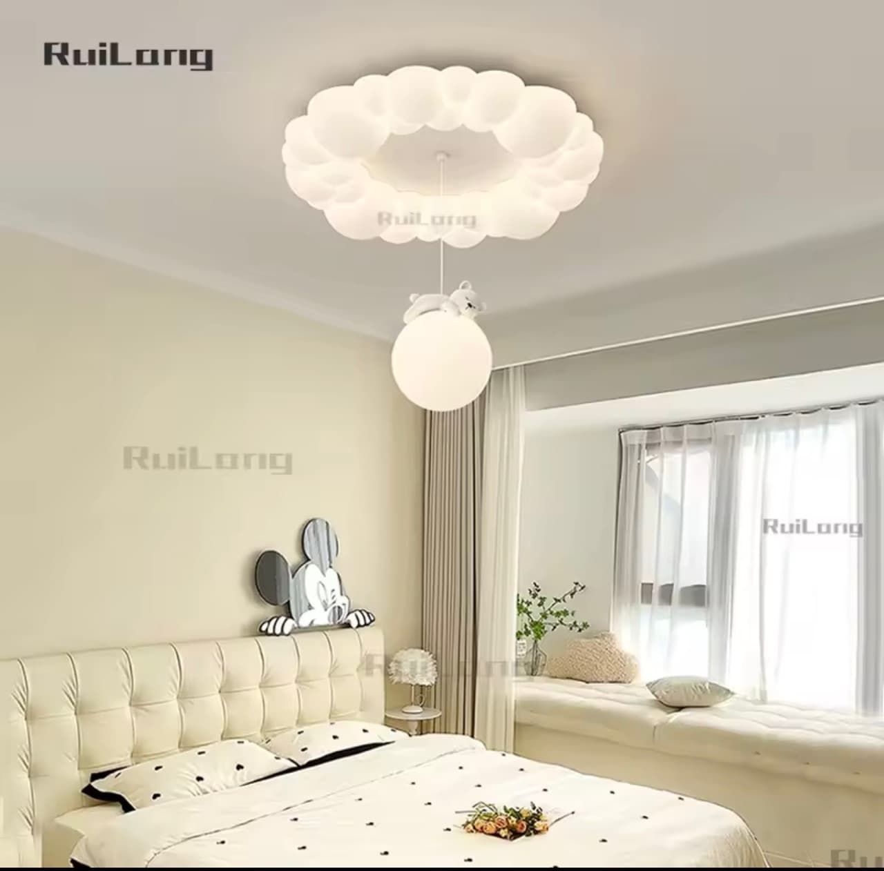 پرنورترین لوستر وارداتی اتاق خواب و اتاق کودک سقفی با آویز تدی در دو مدل ابری و ساده دارای ریموت کنترل و تغییر نور سه حالته — تصویر ۲