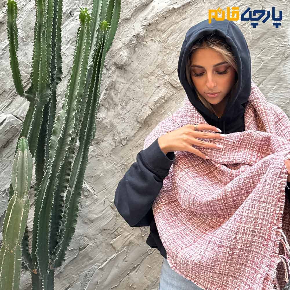 پارچه پاییزه و زمستانه شانل پشمی ایتالیایی بافت ریز رنگ صورتی روشن و سبز و خردلی کد8285