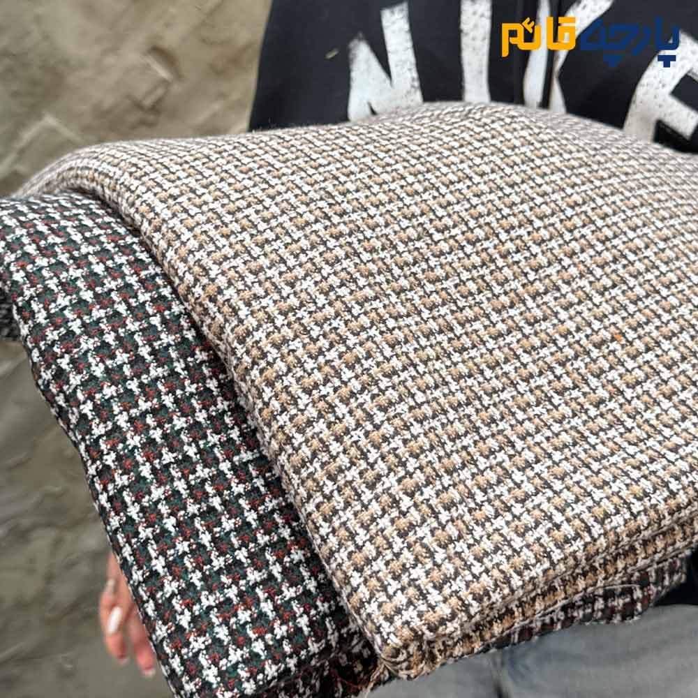 پارچه پاییزه و زمستانه شانل پشمی ایتالیایی بافت ریز لمه دار رنگ سبز یشمی کد8278 — تصویر ۲
