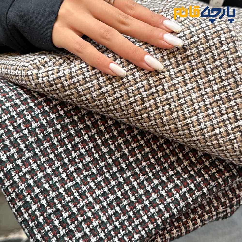 پارچه پاییزه و زمستانه شانل پشمی ایتالیایی بافت ریز لمه دار رنگ سبز یشمی کد8278