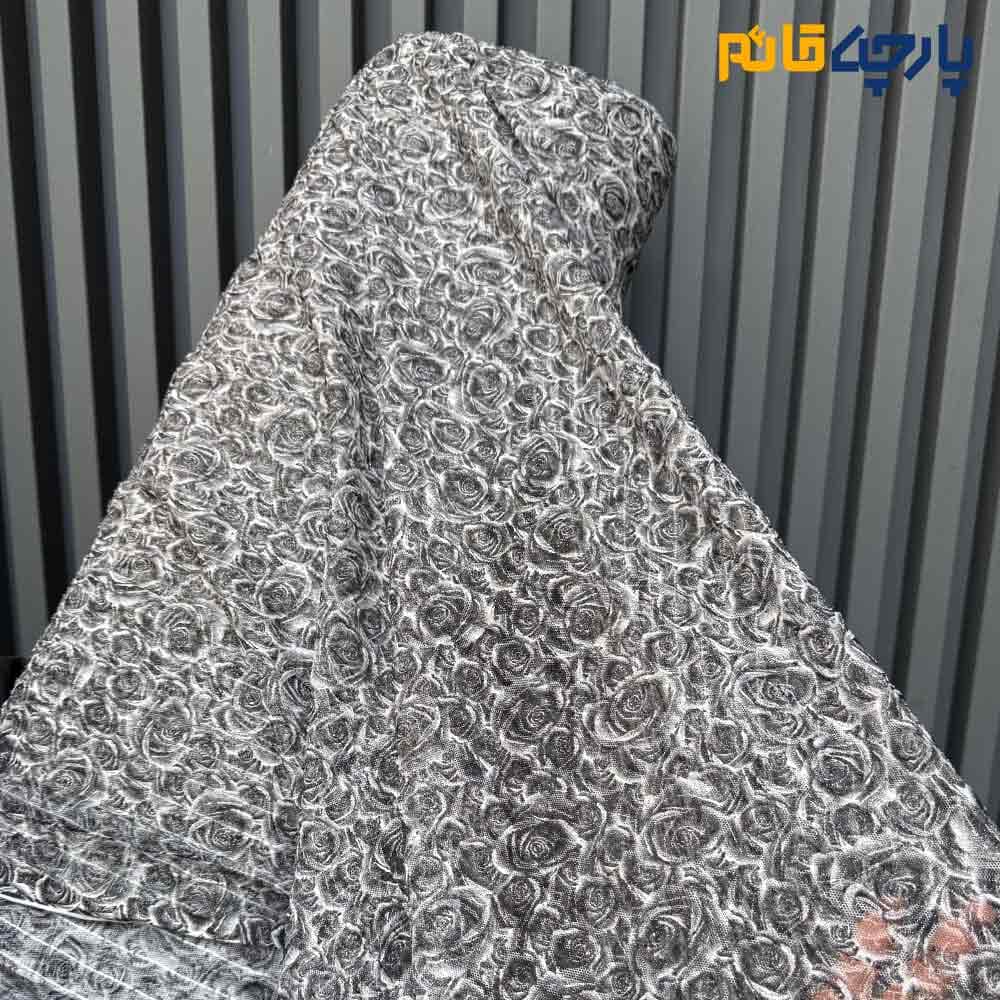 پارچه مجلسی تورکتان ایتالیایی طرح۳ بعدی گل رز رنگ برنزی کد7872